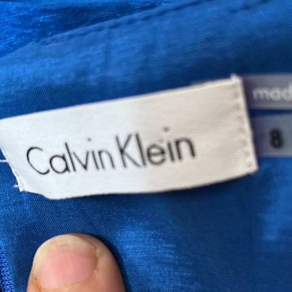 Calvin Klein blue summer dress, square neck cut, ruched, stretchy,flattering, 8 - Picture 4 of 12